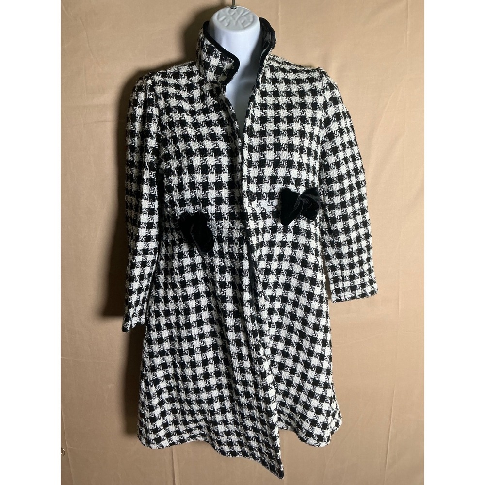 Purple Rose Coat Girls‎ 16 Black White Excellent Houndstooth Tweed Velvet Bows